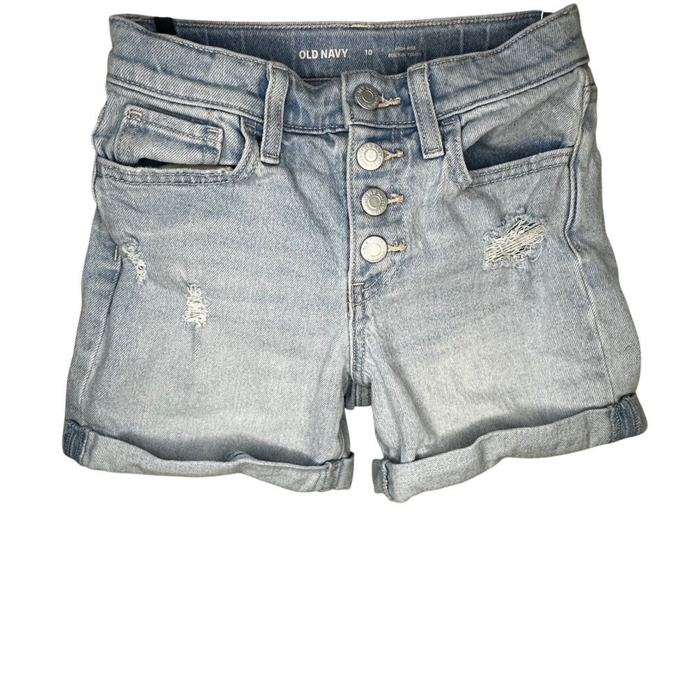 Old Navy Kids Light Wash High Rise Button Fly Distressed Denim Shorts Sz 10 0182